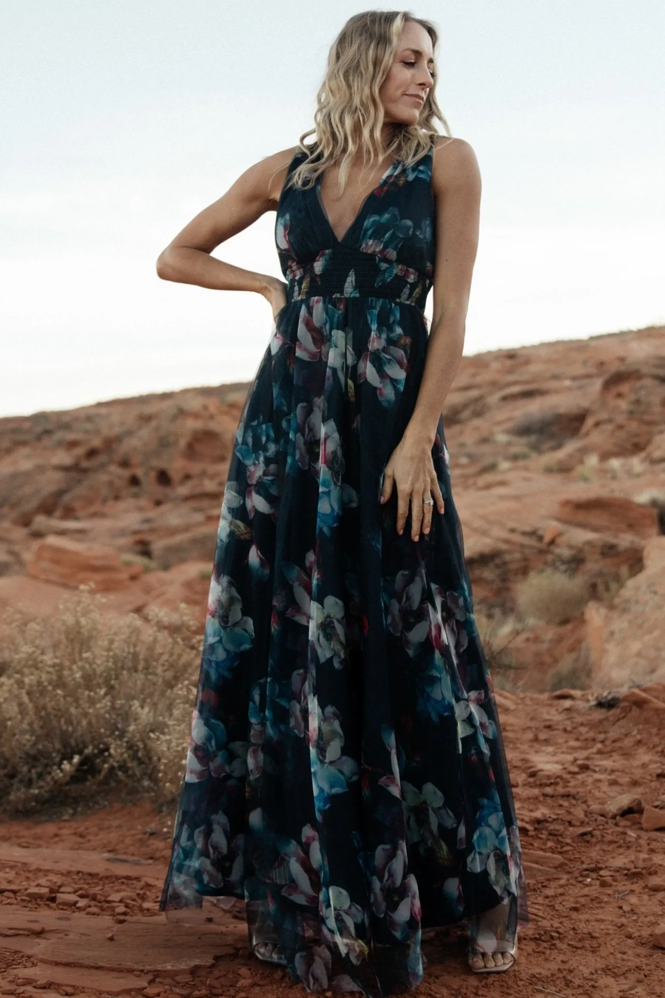 Baltic Born Kamila Tulle Maxi Dress | Navy Abstract Floral
