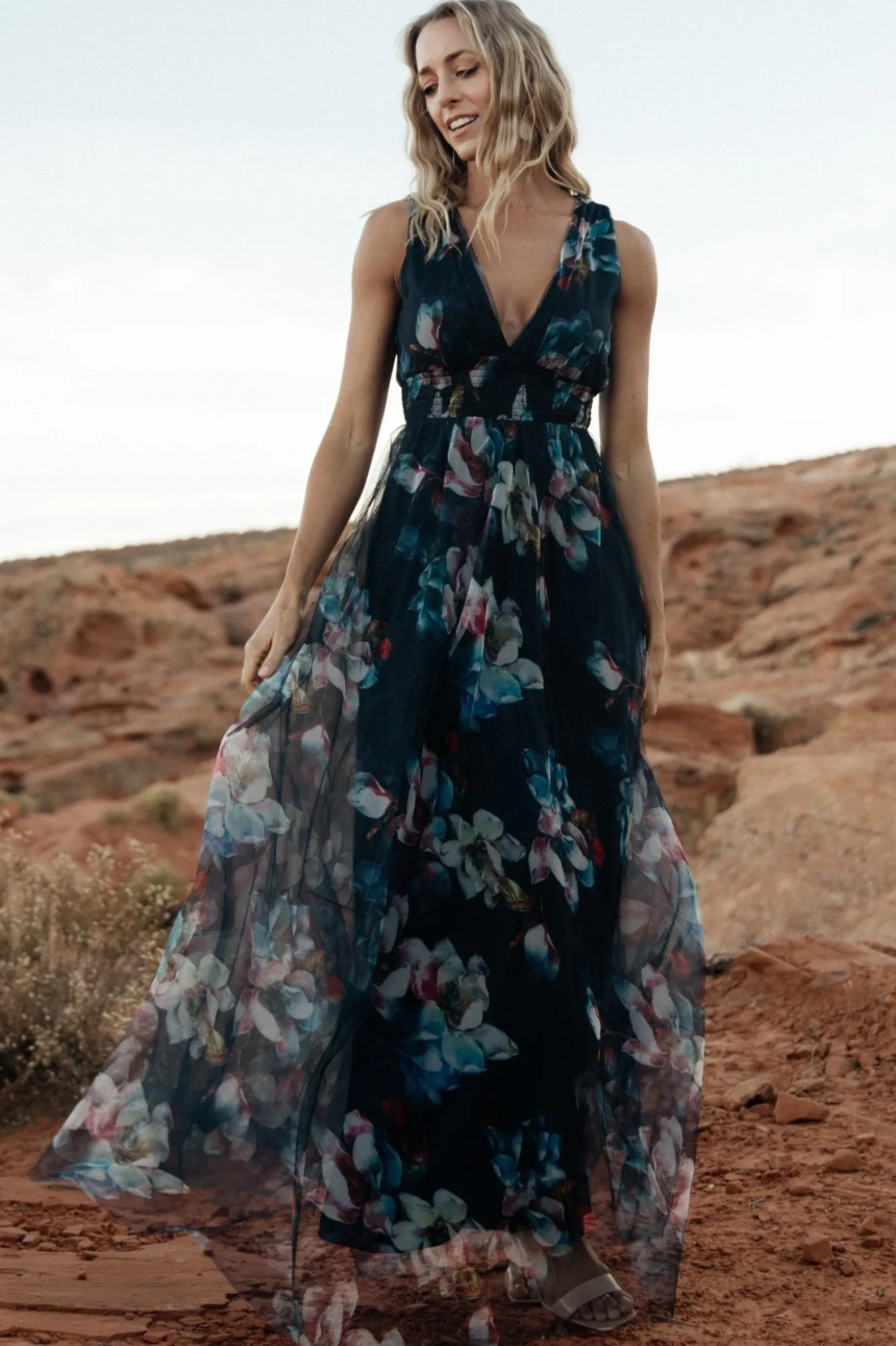 Baltic Born Kamila Tulle Maxi Dress | Navy Abstract Floral