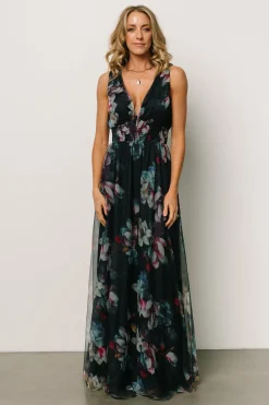 Baltic Born Kamila Tulle Maxi Dress | Navy Abstract Floral