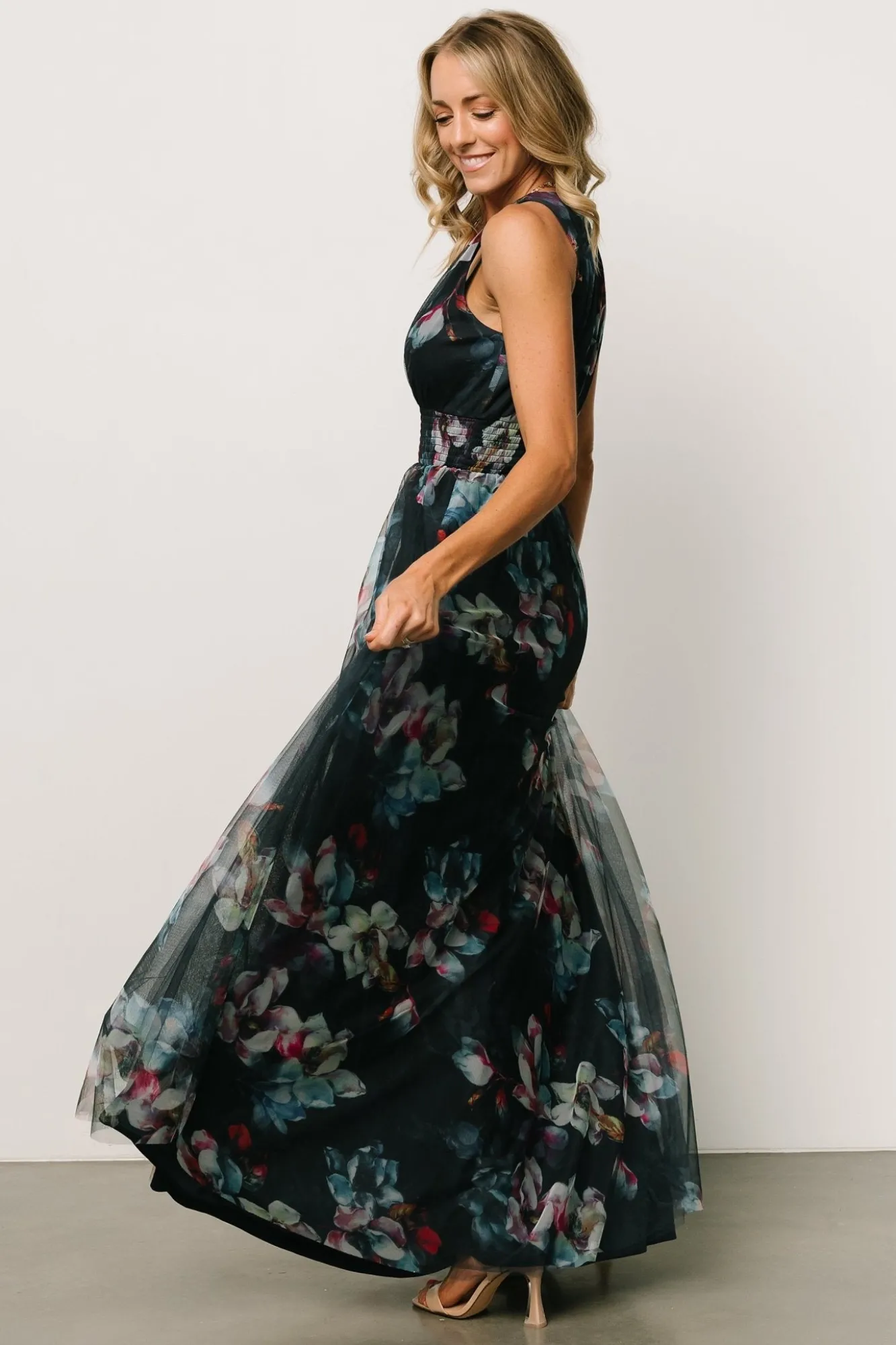 Baltic Born Kamila Tulle Maxi Dress | Navy Abstract Floral