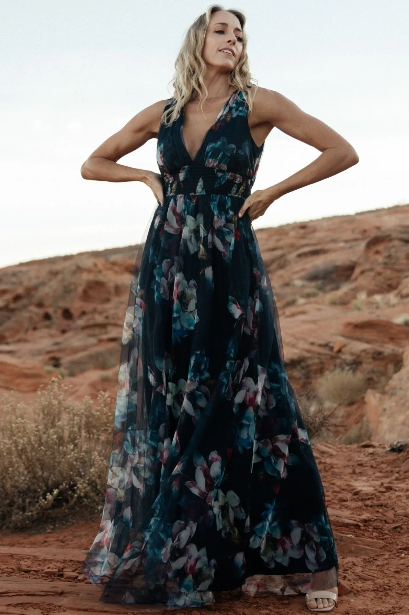 Baltic Born Kamila Tulle Maxi Dress | Navy Abstract Floral