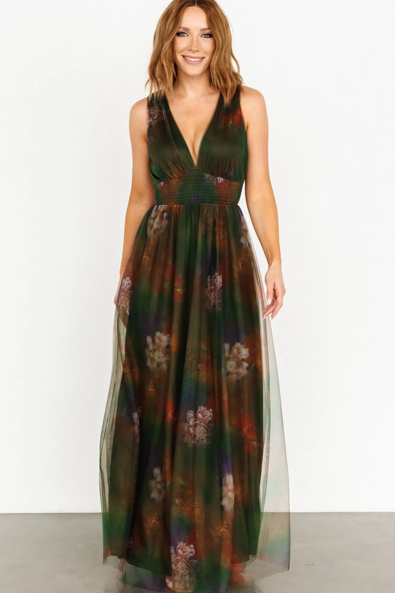 Baltic Born Kamila Tulle Maxi Dress | Olive Multi Floral