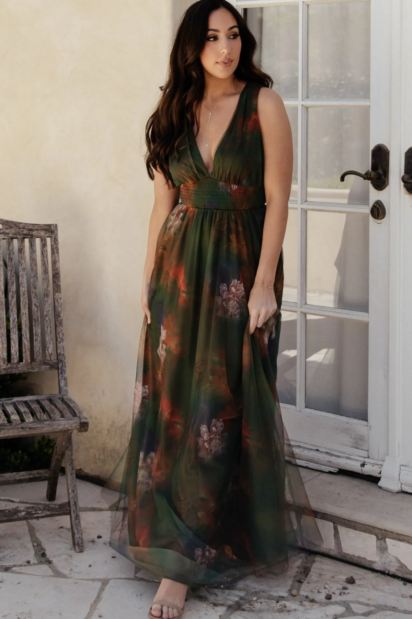 Baltic Born Kamila Tulle Maxi Dress | Olive Multi Floral