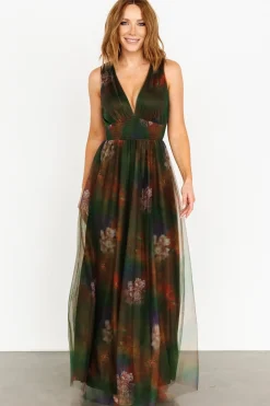 Baltic Born Kamila Tulle Maxi Dress | Olive Multi Floral