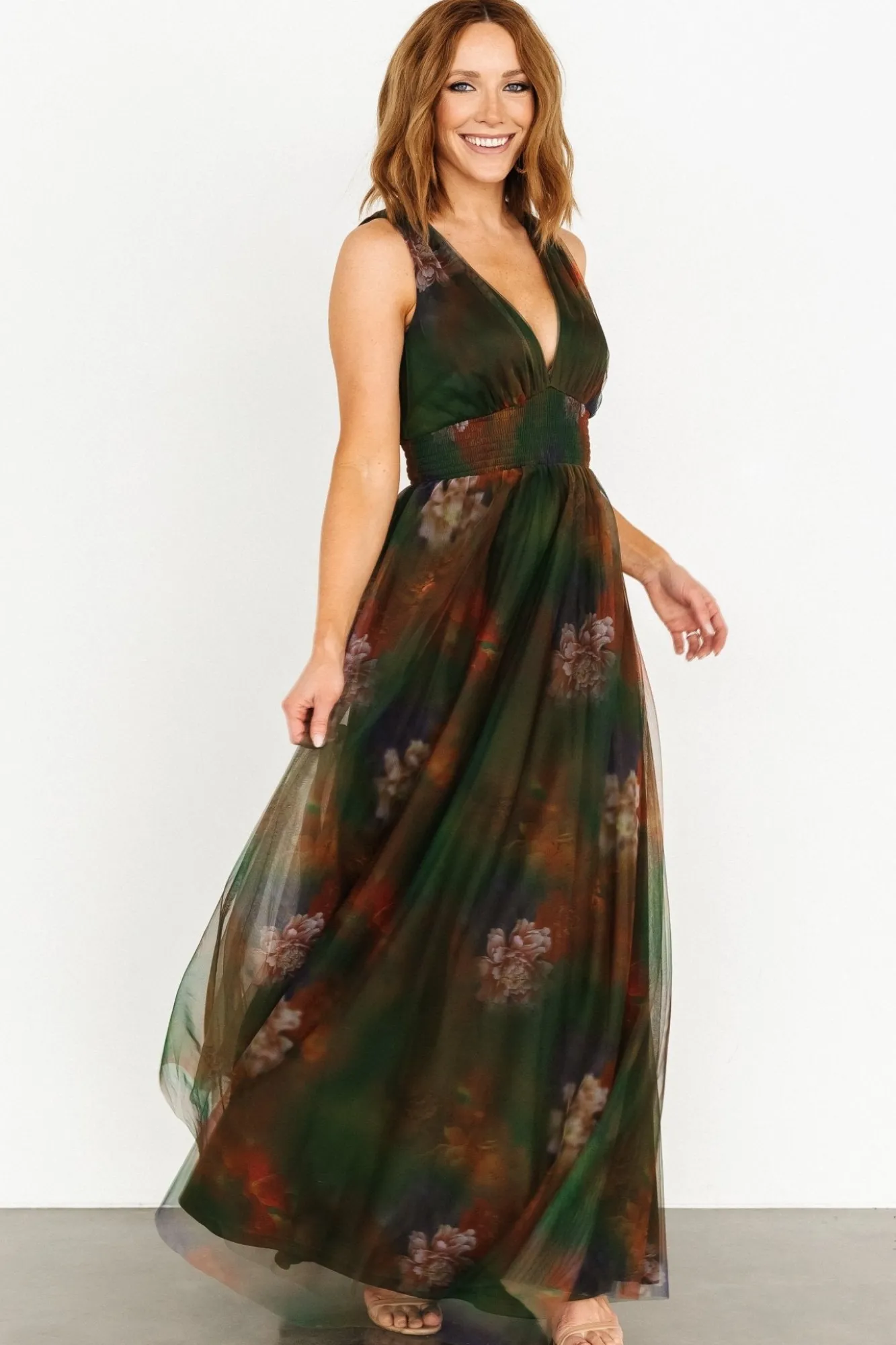 Baltic Born Kamila Tulle Maxi Dress | Olive Multi Floral