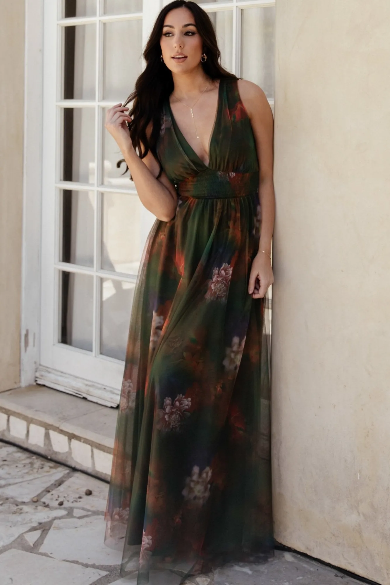 Baltic Born Kamila Tulle Maxi Dress | Olive Multi Floral