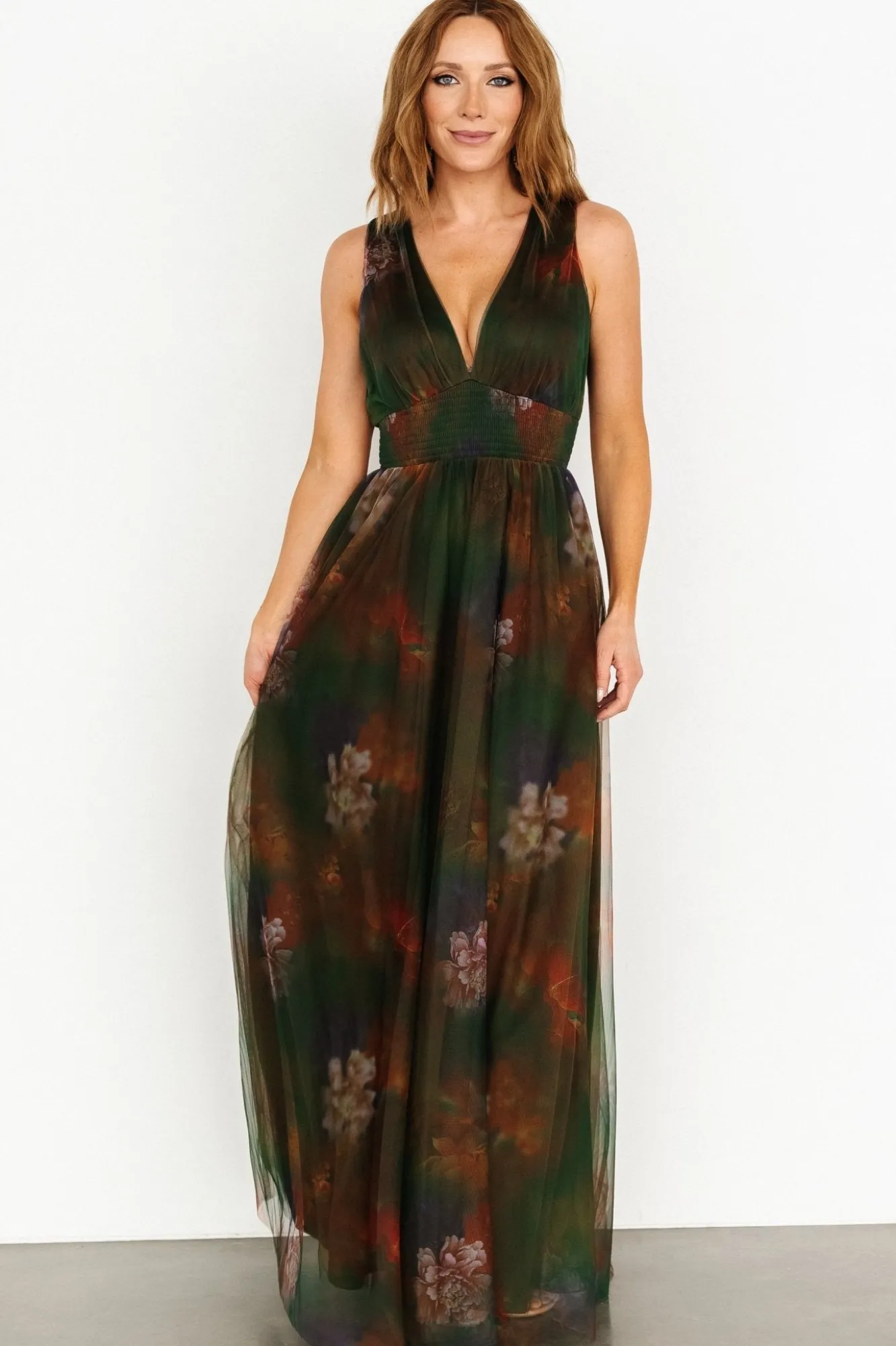 Baltic Born Kamila Tulle Maxi Dress | Olive Multi Floral