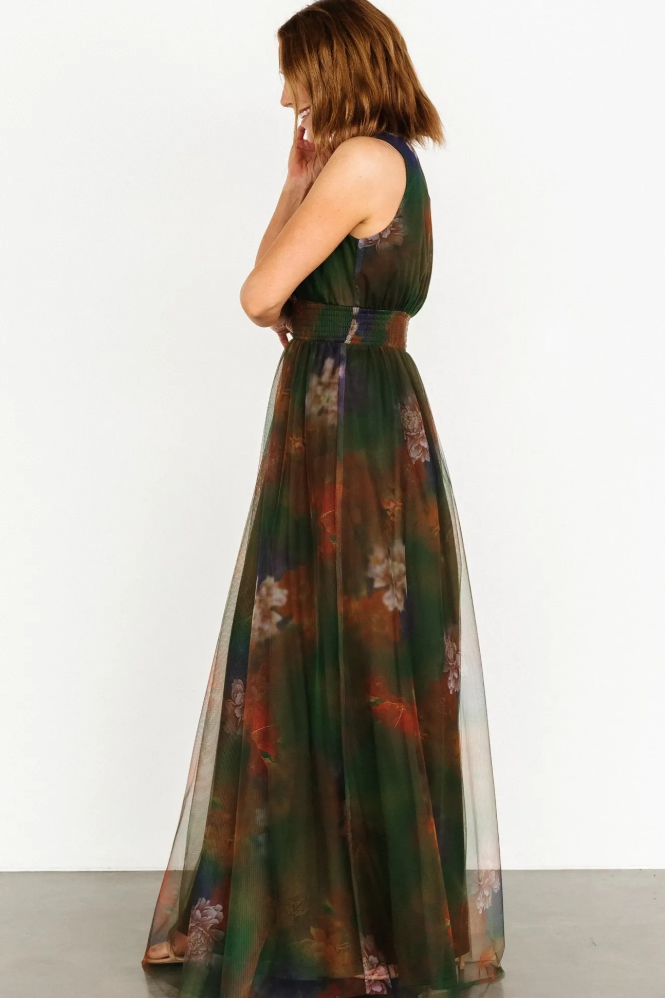 Baltic Born Kamila Tulle Maxi Dress | Olive Multi Floral
