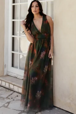 Baltic Born Kamila Tulle Maxi Dress | Olive Multi Floral