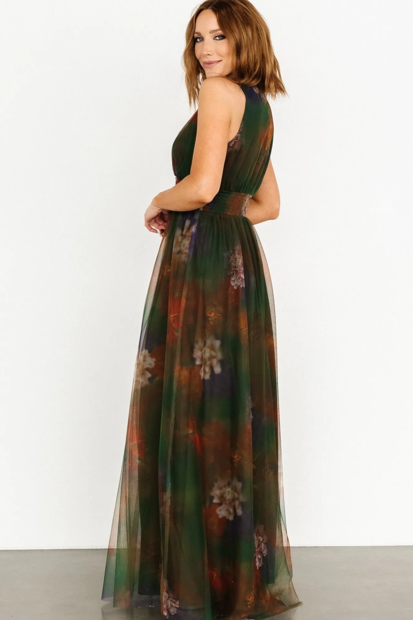 Baltic Born Kamila Tulle Maxi Dress | Olive Multi Floral