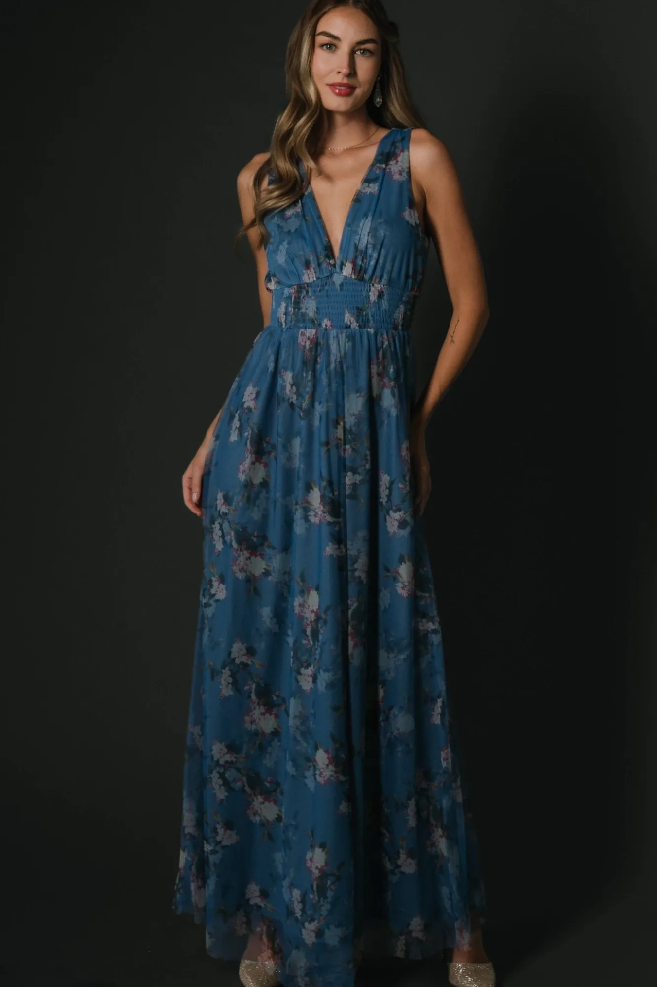 Baltic Born Kamila Tulle Maxi Dress | Blue Multi Floral