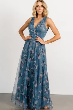 Baltic Born Kamila Tulle Maxi Dress | Blue Multi Floral