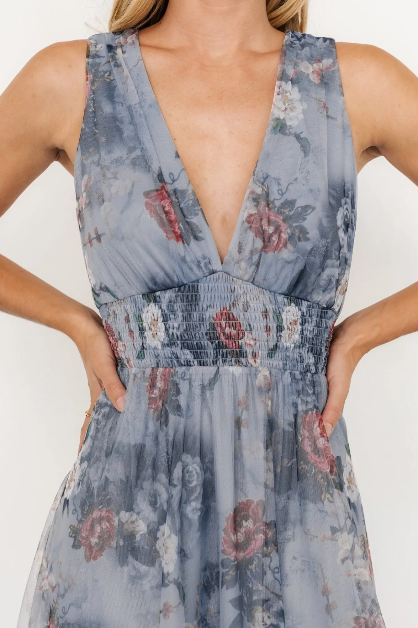 Baltic Born Kamila Tulle Maxi Dress | Dusty Blue Floral