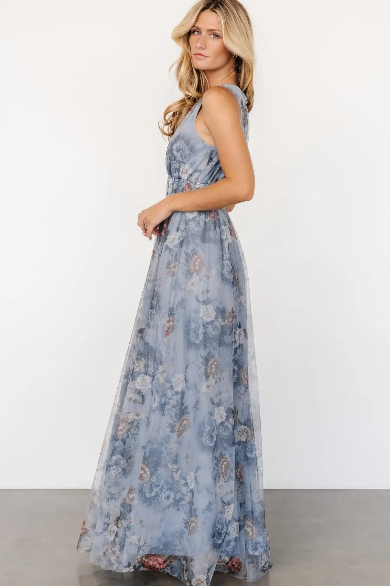Baltic Born Kamila Tulle Maxi Dress | Dusty Blue Floral