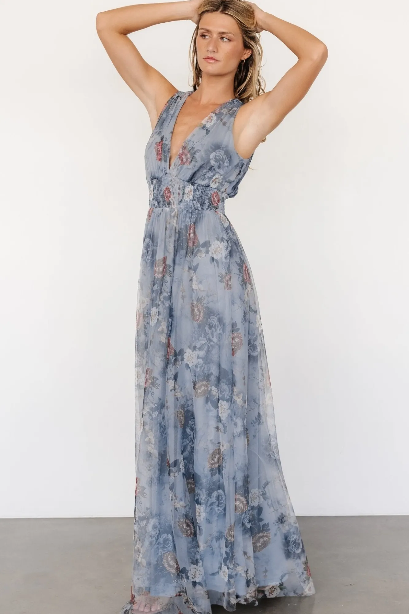 Baltic Born Kamila Tulle Maxi Dress | Dusty Blue Floral