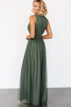 Baltic Born Kamila Tulle Maxi Dress | Dark Sage