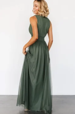 Baltic Born Kamila Tulle Maxi Dress | Dark Sage