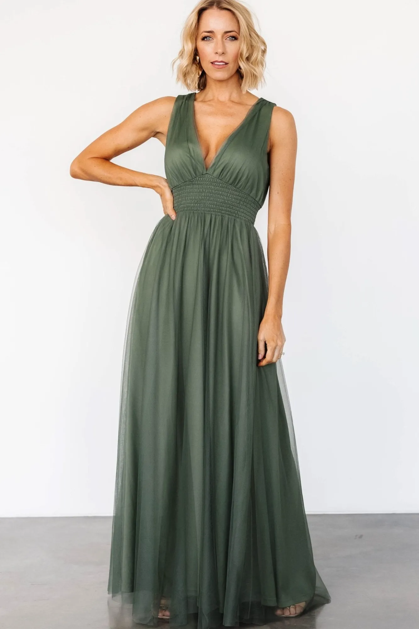 Baltic Born Kamila Tulle Maxi Dress | Dark Sage