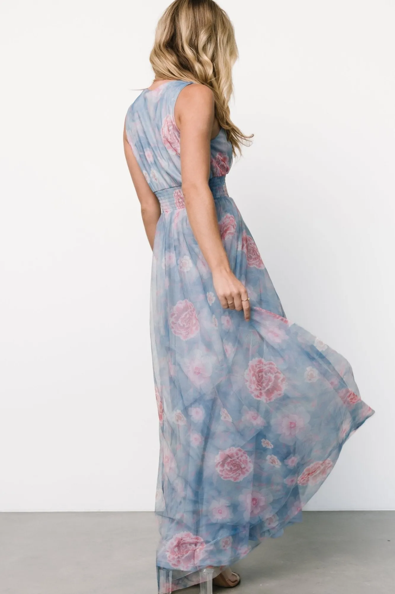 Baltic Born Kamila Tulle Maxi Dress | Light Blue + Pink Floral
