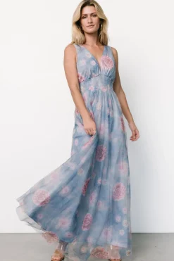 Baltic Born Kamila Tulle Maxi Dress | Light Blue + Pink Floral