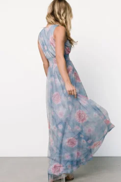 Baltic Born Kamila Tulle Maxi Dress | Light Blue + Pink Floral