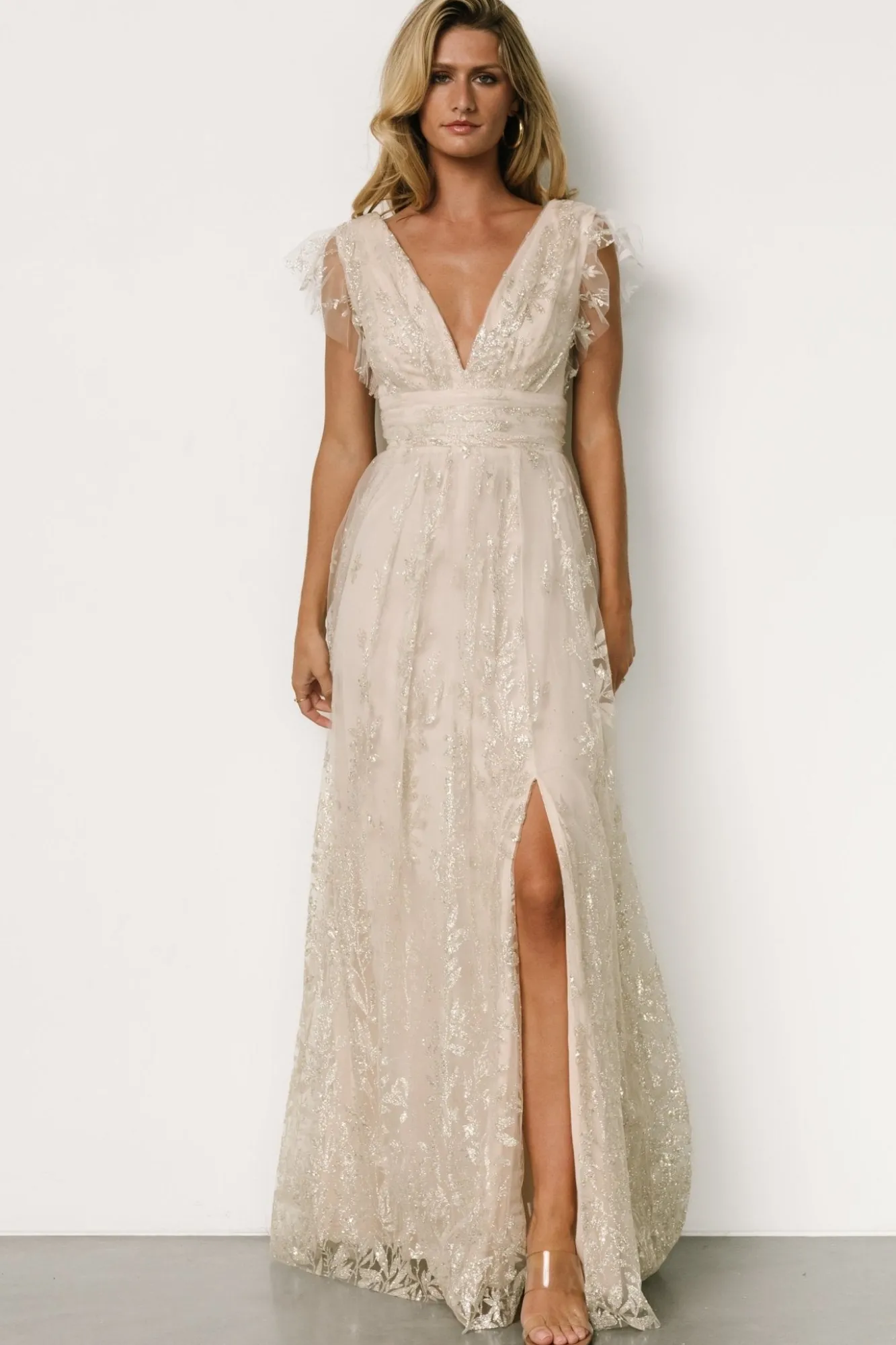 Baltic Born Karina Shimmer Gown | Ivory + Silver