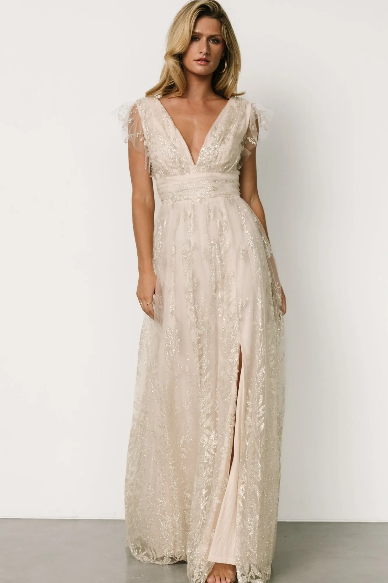 Baltic Born Karina Shimmer Gown | Ivory + Silver
