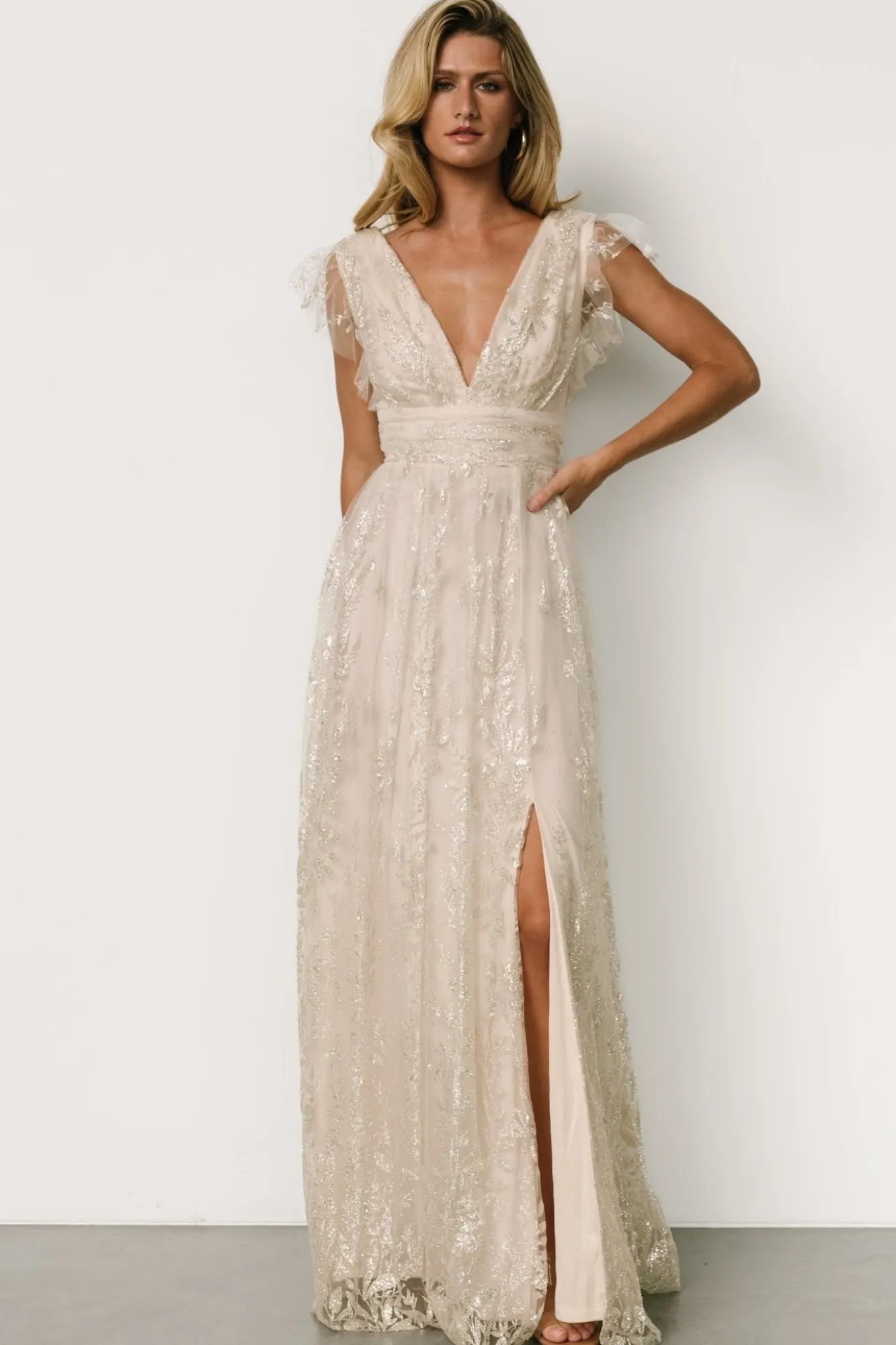 Baltic Born Karina Shimmer Gown | Ivory + Silver
