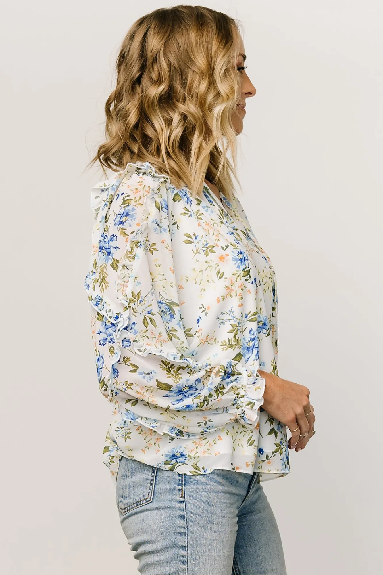 Baltic Born Karlie Long Sleeve Ruffle Top | Blue Floral