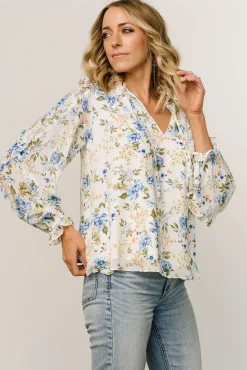 Baltic Born Karlie Long Sleeve Ruffle Top | Blue Floral