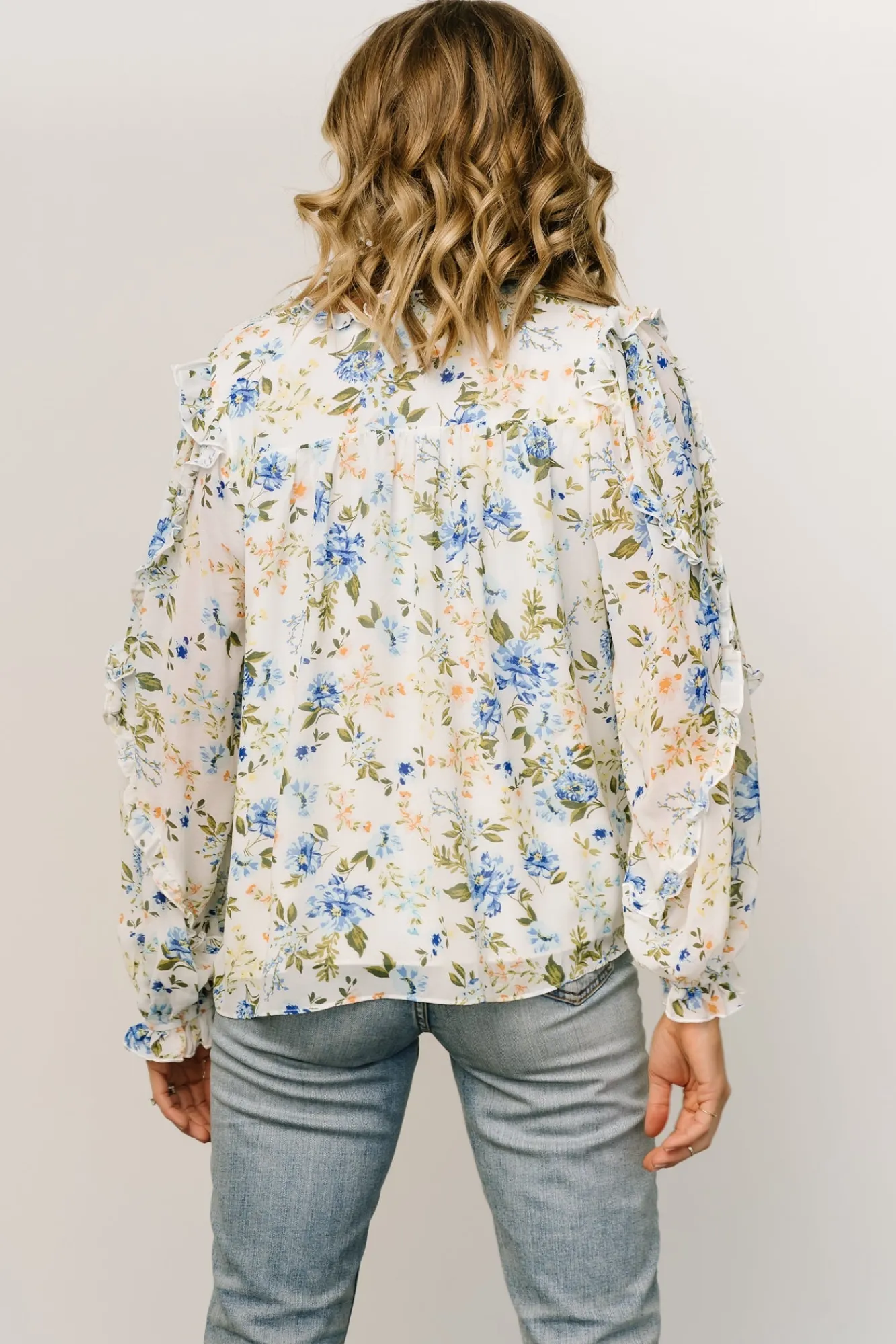 Baltic Born Karlie Long Sleeve Ruffle Top | Blue Floral