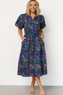 Baltic Born Karol Puff Sleeve Midi Dress | Blue Multi
