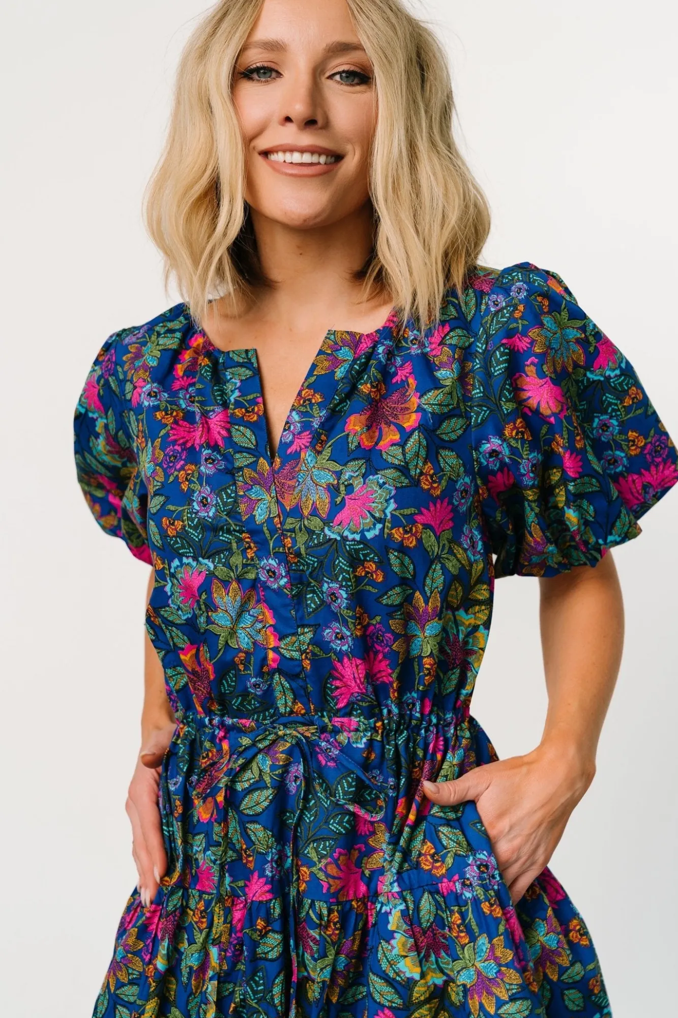 Baltic Born Karol Puff Sleeve Midi Dress | Blue Multi