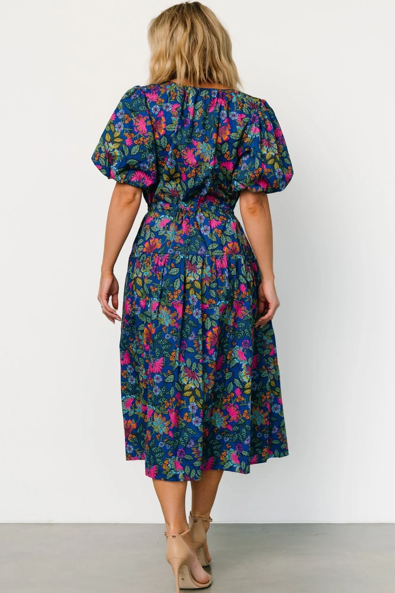 Baltic Born Karol Puff Sleeve Midi Dress | Blue Multi