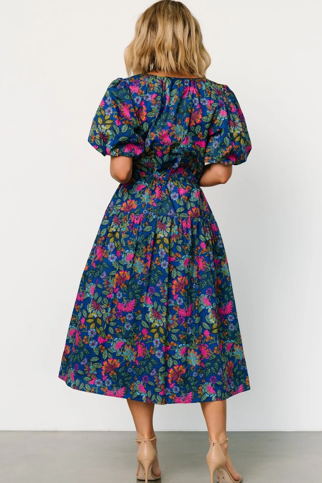 Baltic Born Karol Puff Sleeve Midi Dress | Blue Multi