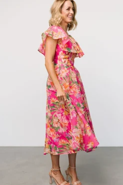 Baltic Born Kartini Off Shoulder Midi Dress | Fuchsia Multi