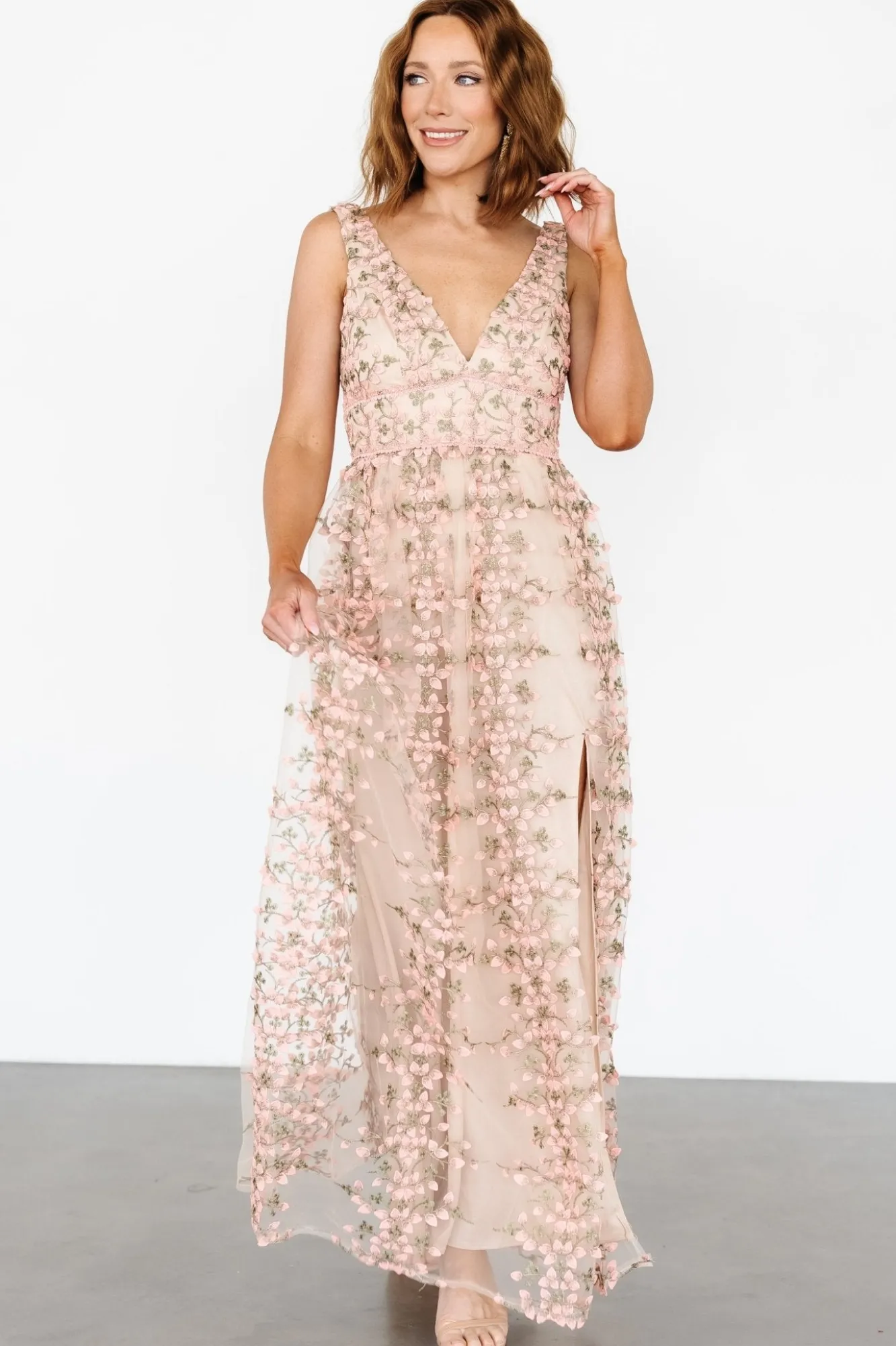 Baltic Born Kassia Applique Maxi Dress | Nude + Pink