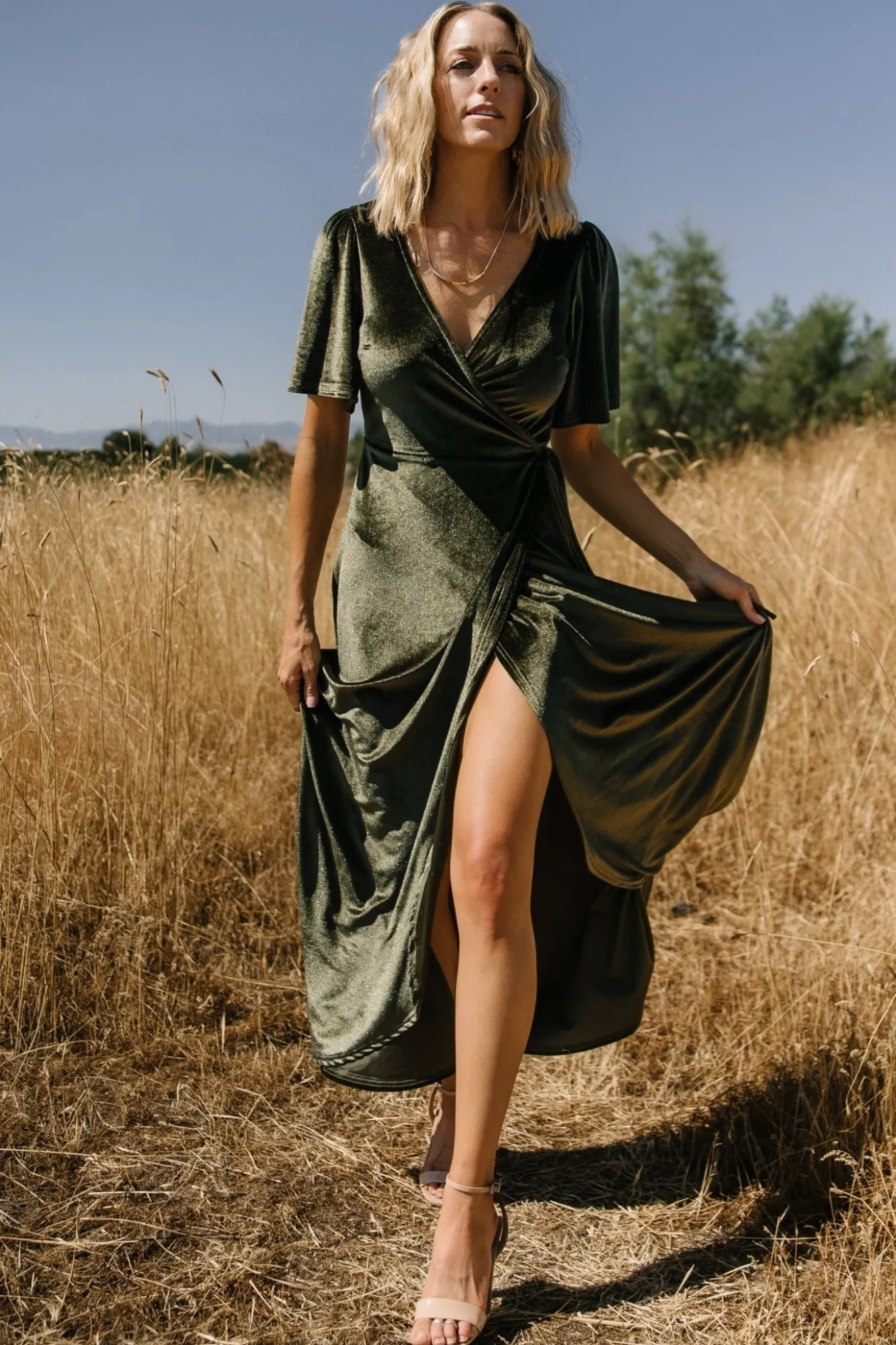 Baltic Born Katelyn Velvet Maxi Wrap Dress | Dark Olive