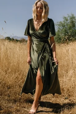 Baltic Born Katelyn Velvet Maxi Wrap Dress | Dark Olive