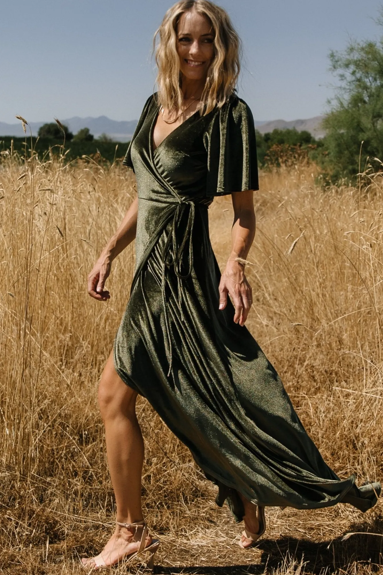 Baltic Born Katelyn Velvet Maxi Wrap Dress | Dark Olive