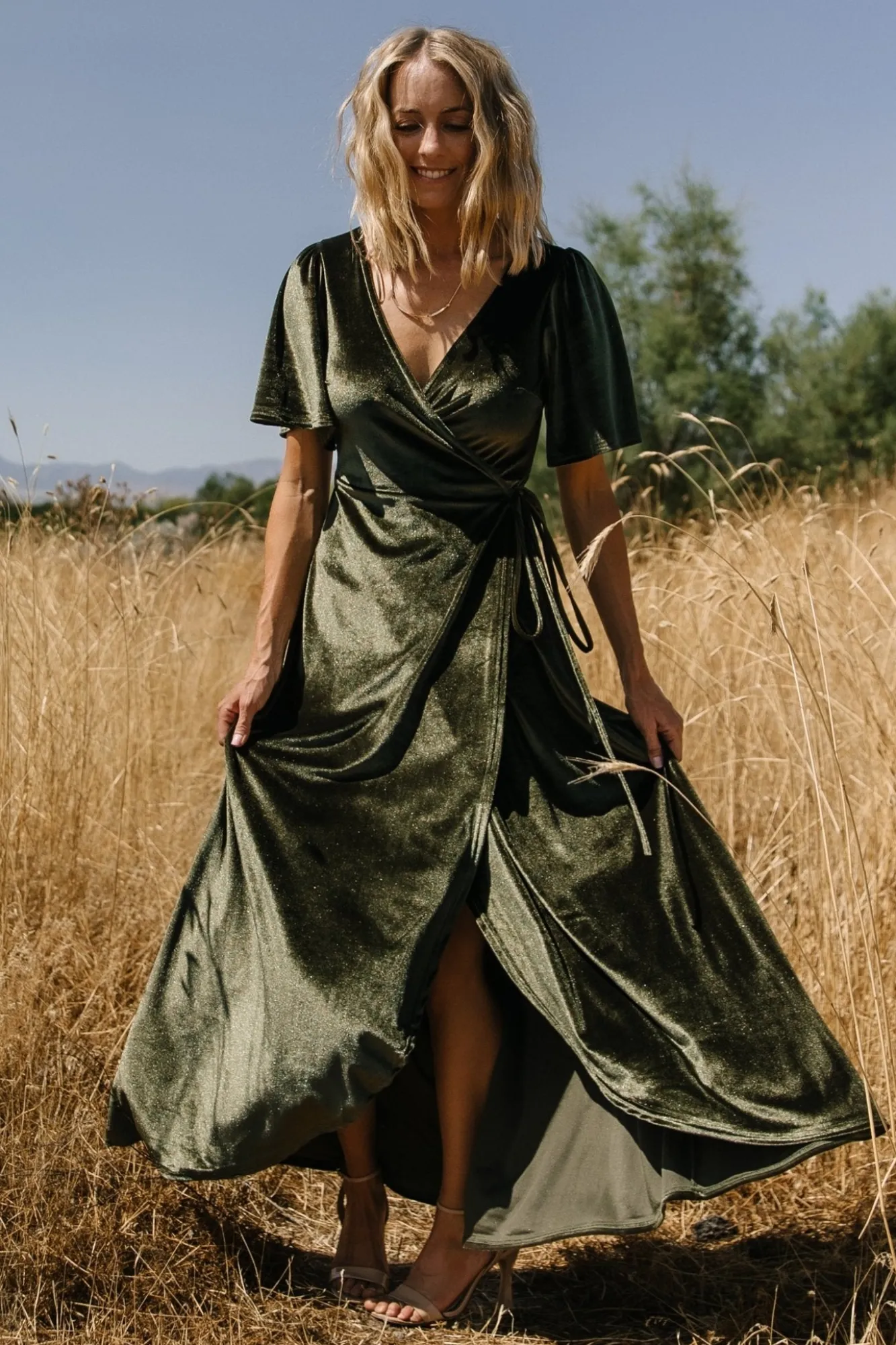 Baltic Born Katelyn Velvet Maxi Wrap Dress | Dark Olive