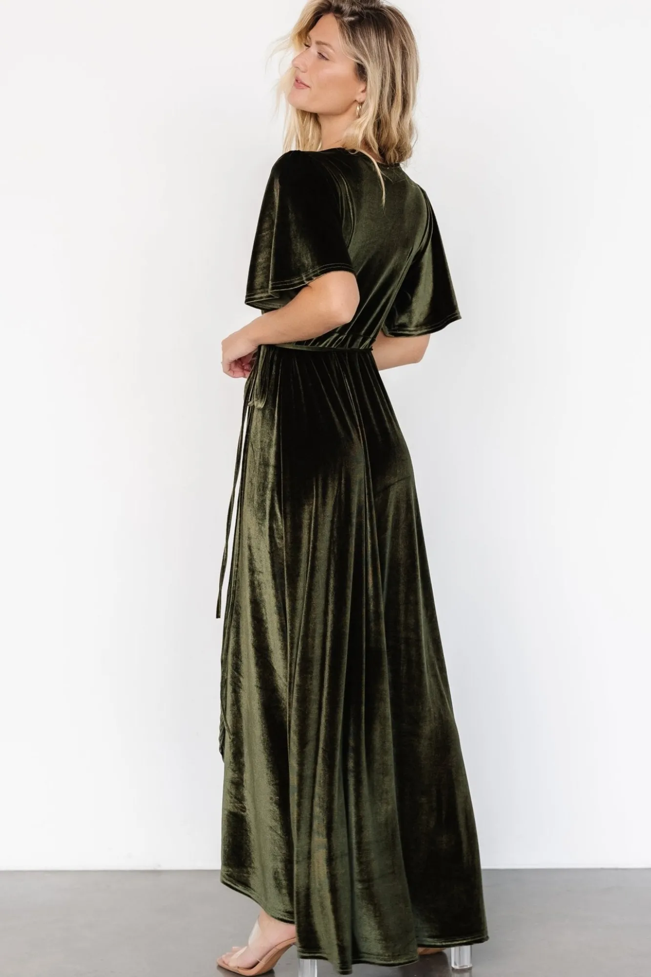 Baltic Born Katelyn Velvet Maxi Wrap Dress | Dark Olive