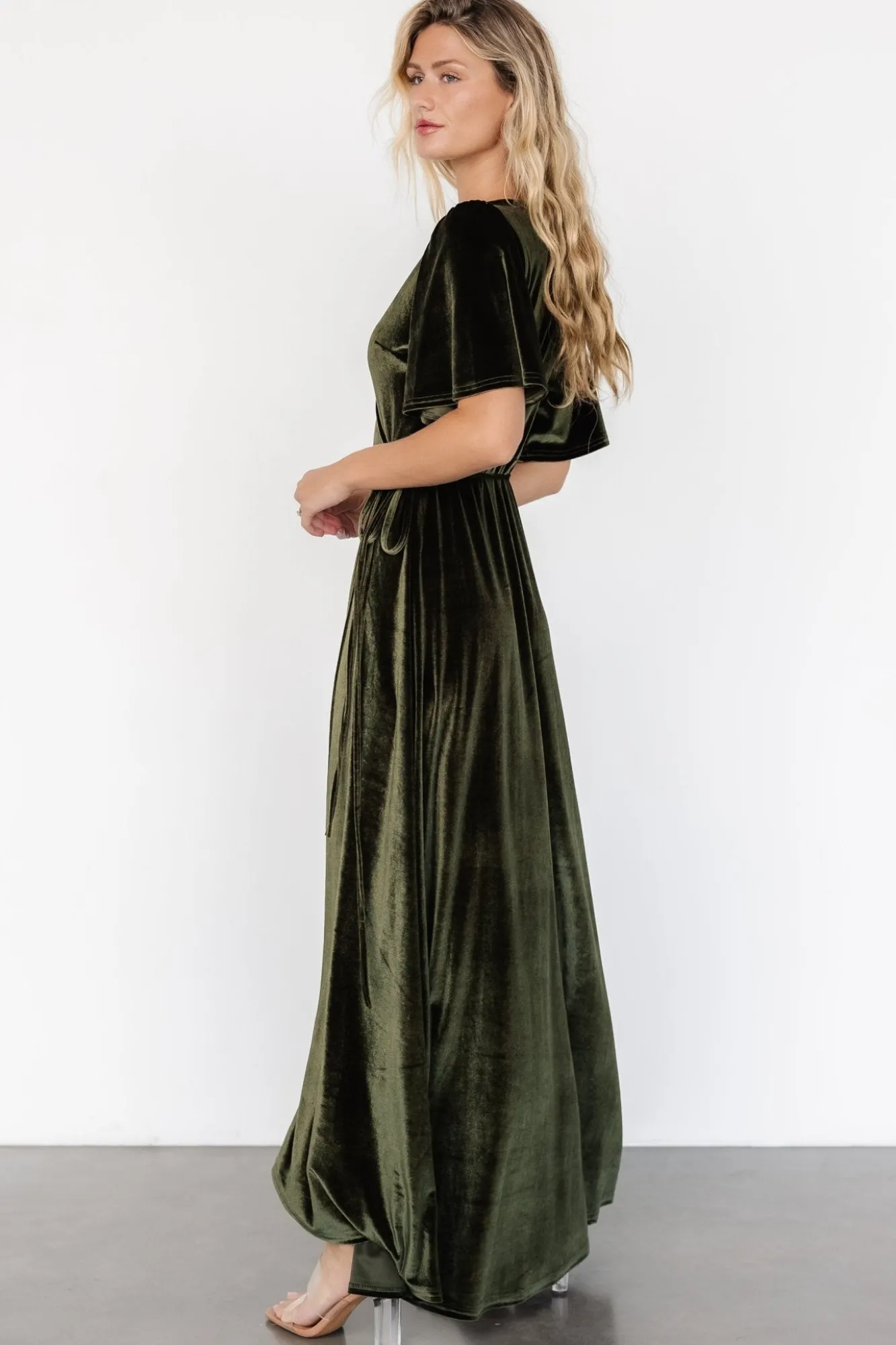 Baltic Born Katelyn Velvet Maxi Wrap Dress | Dark Olive
