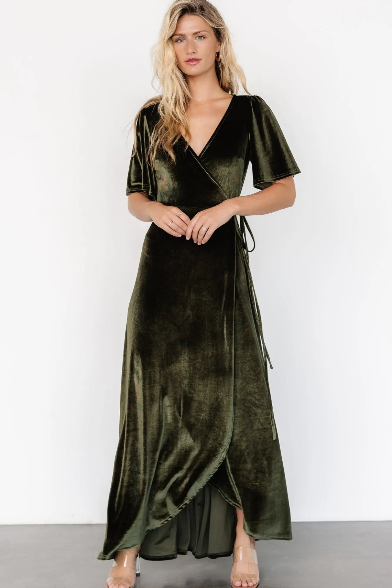Baltic Born Katelyn Velvet Maxi Wrap Dress | Dark Olive