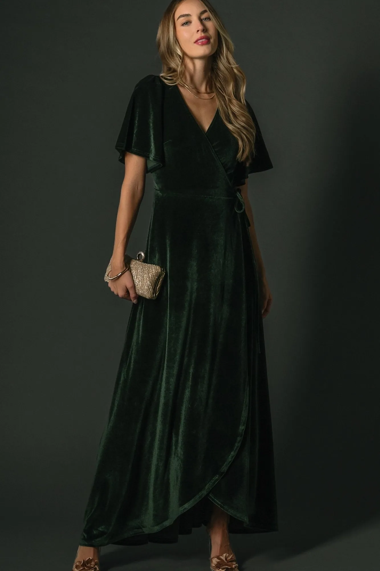 Baltic Born Katelyn Velvet Maxi Wrap Dress | Deep Green