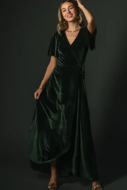Baltic Born Katelyn Velvet Maxi Wrap Dress | Deep Green