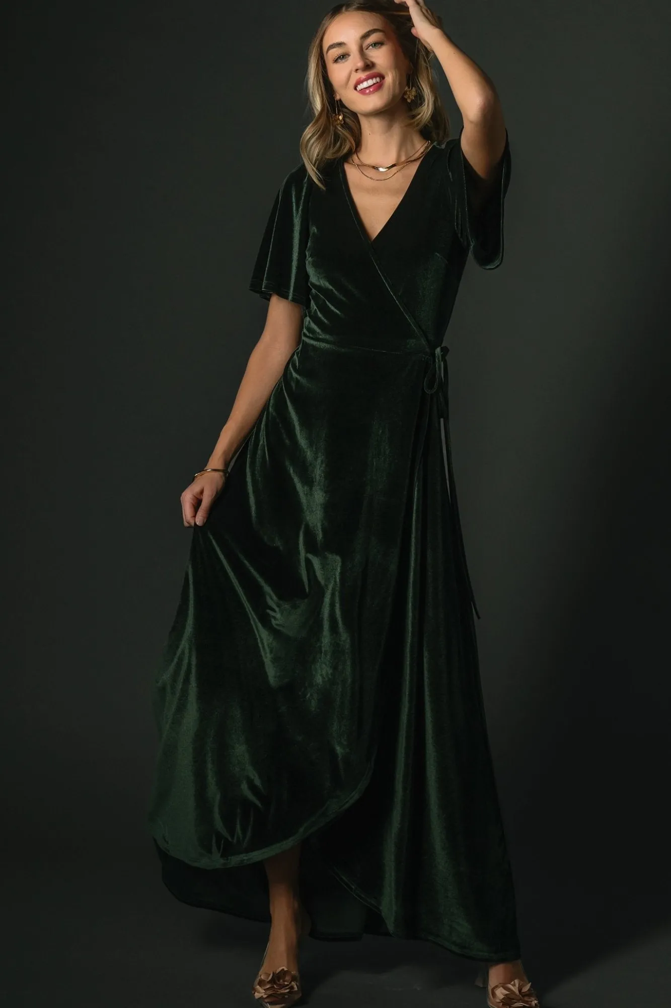 Baltic Born Katelyn Velvet Maxi Wrap Dress | Deep Green