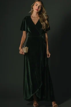 Baltic Born Katelyn Velvet Maxi Wrap Dress | Deep Green