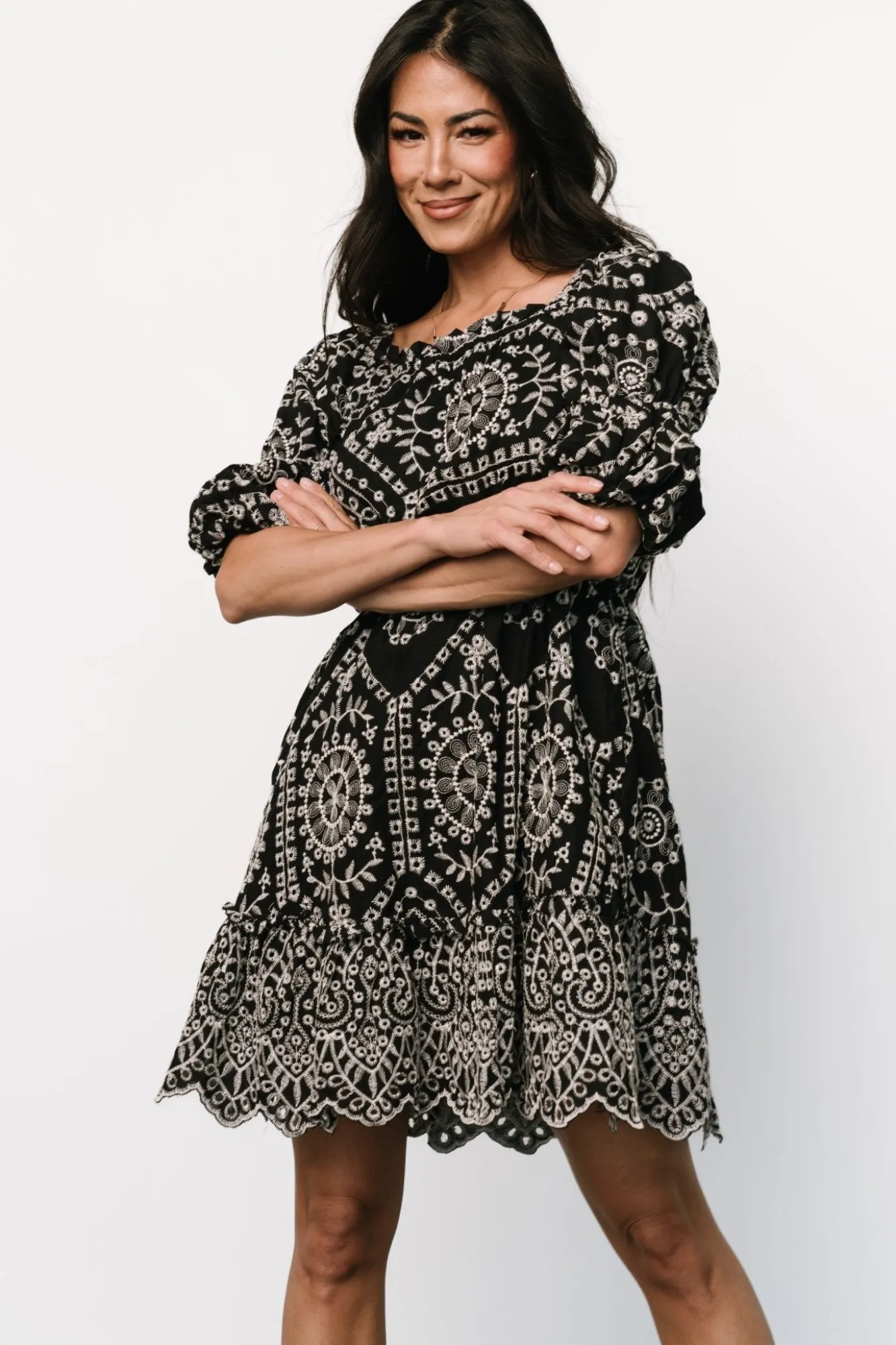 Baltic Born Katina Embroidered Short Dress | Black + White