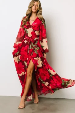 Baltic Born Katinka Wrap Maxi Dress | Burgundy Multi Floral